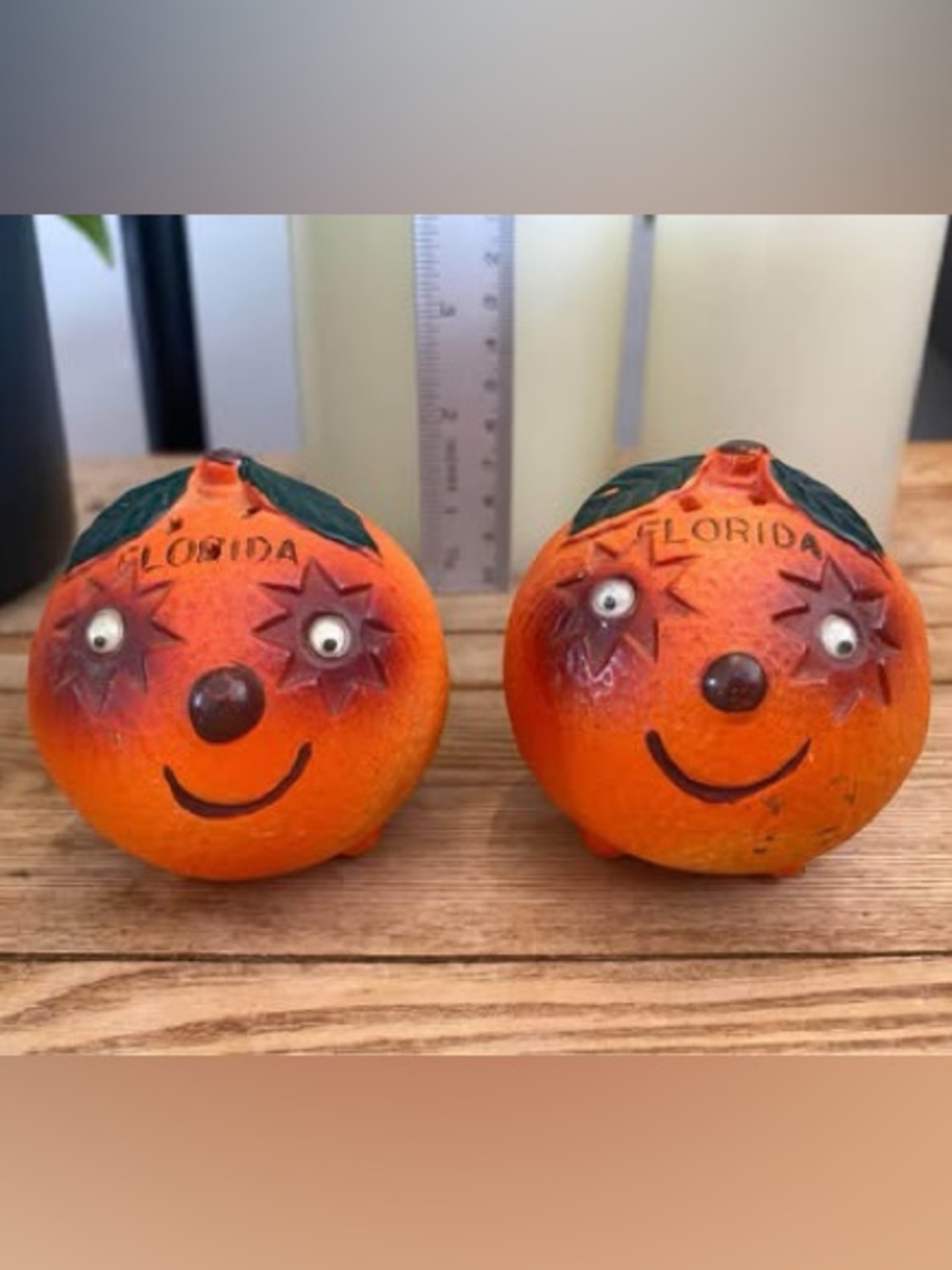 Vintage Florida Citrus Orange Googly Eye Salt & Pepper Shakers Souvenir Kitsch